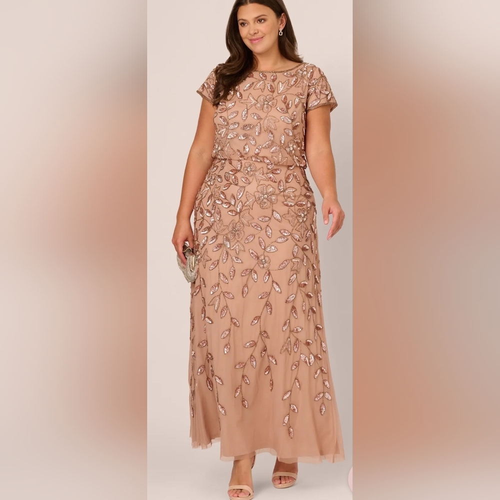 Adrianna Papell Embellished Gown in Rose Blush